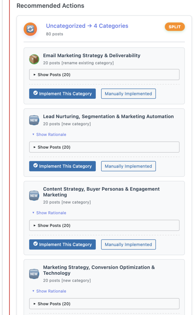 Example: VizzEx Recommends Category Splits on Uncategorized or "Overly Broad" categories